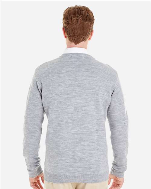 Harriton M425 Men's Pilbloc? V-Neck Button Cardigan Sweater - Back view