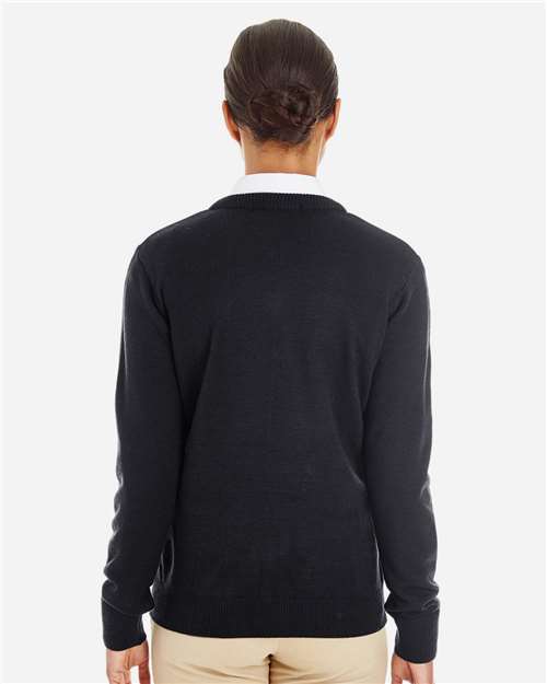Harriton M420W Women's Pilbloc V-Neck Sweater - Back view