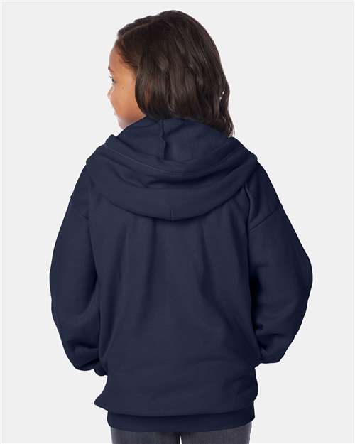 Hanes P480 Youth EcoSmart? Full-Zip Hooded Sweatshirt - Back view