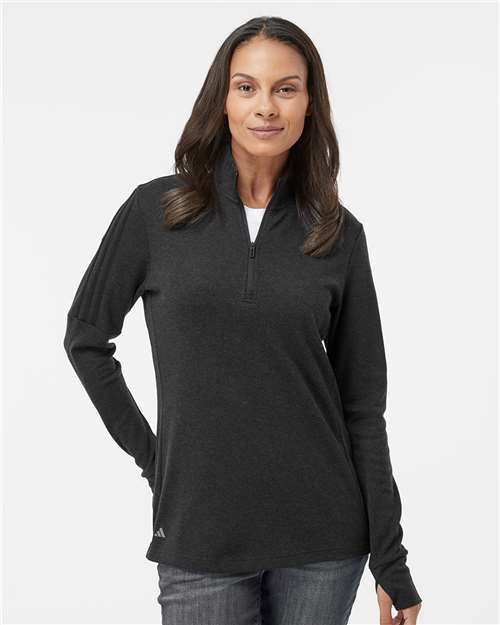Adidas A555 Women's 3-Stripes Quarter-Zip Sweater Pullover - Front view