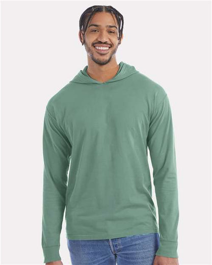 ComfortWash by Hanes GDH280 Unisex Garment-Dyed Jersey Hooded Long Sleeve T-Shirt - Front view