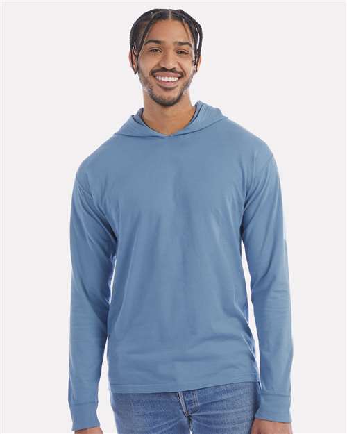 ComfortWash by Hanes GDH280 Unisex Garment-Dyed Jersey Hooded Long Sleeve T-Shirt - Front view