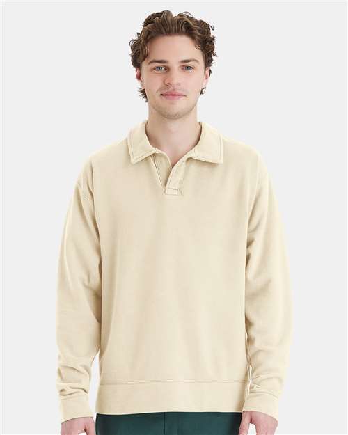 ComfortWash by Hanes GDH490 Unisex Garment-Dyed Polo Collar Sweatshirt - Front view