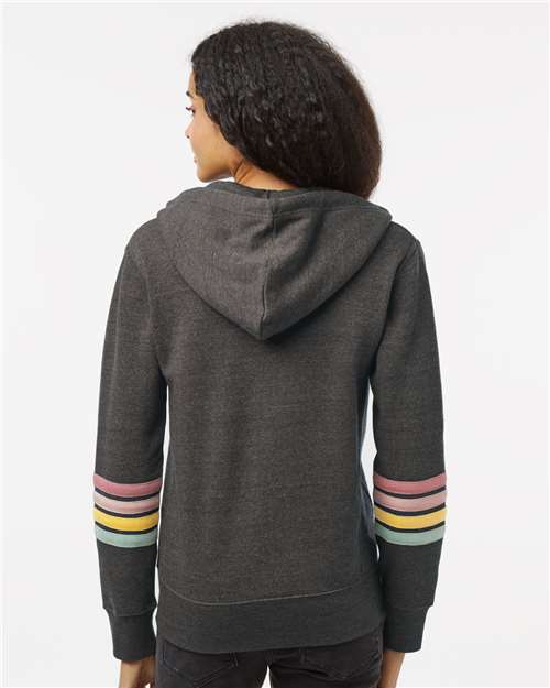 MV Sport W22732 Women's Striped Sleeves Full-Zip Hooded Sweatshirt - Back view