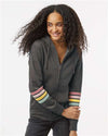 MV Sport W22732 Women's Striped Sleeves Full-Zip Hooded Sweatshirt - Front view