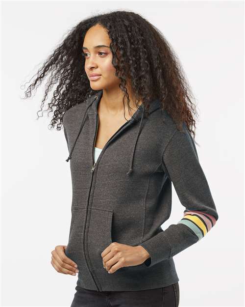 MV Sport W22732 Women's Striped Sleeves Full-Zip Hooded Sweatshirt - Side view