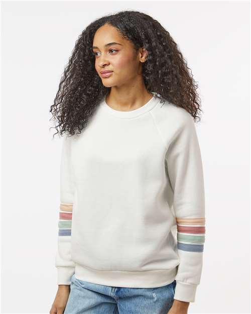 MV Sport W23152 Women's Striped Sleeves Crewneck Sweatshirt - Side view