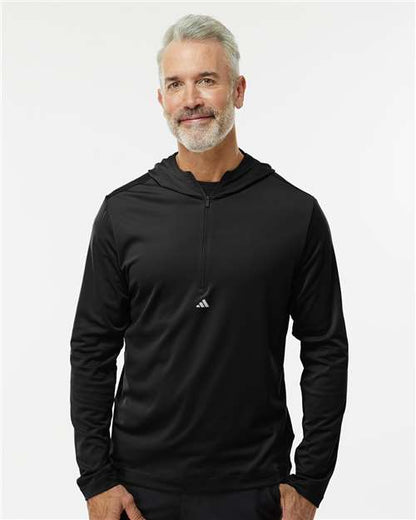 Adidas A596 Men's Lightweight Quarter-Zip Hooded Pullover - Front view