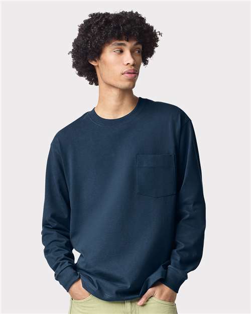 American Apparel 9410 Unisex Super Heavyweight Long Sleeve Pocket Tee - Front view