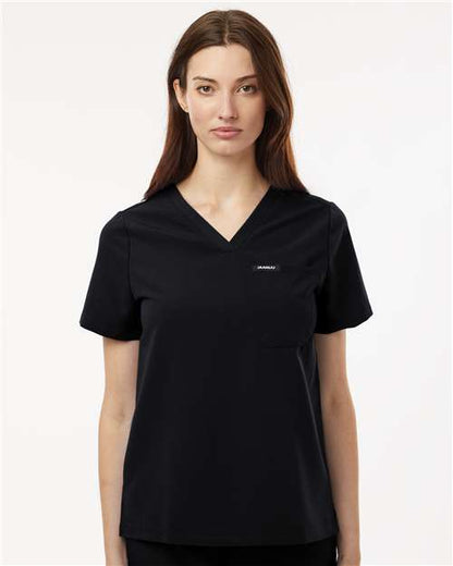 Jaanuu W10001 Women's Rhena Essential 1-Pocket Scrub V-Neck Top - Front view