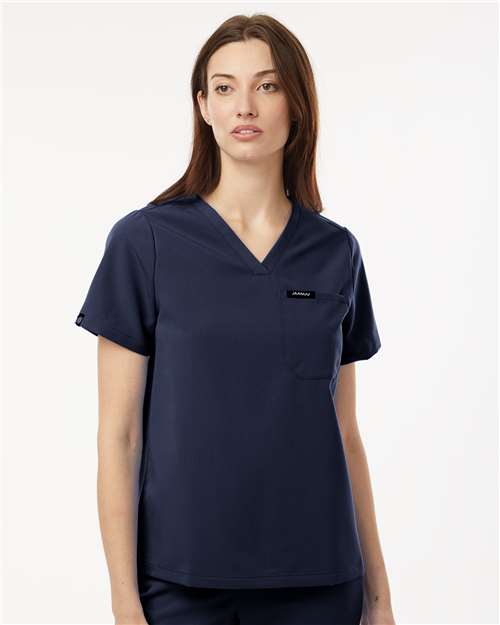 Jaanuu W10001 Women's Rhena Essential 1-Pocket Scrub V-Neck Top - Front view