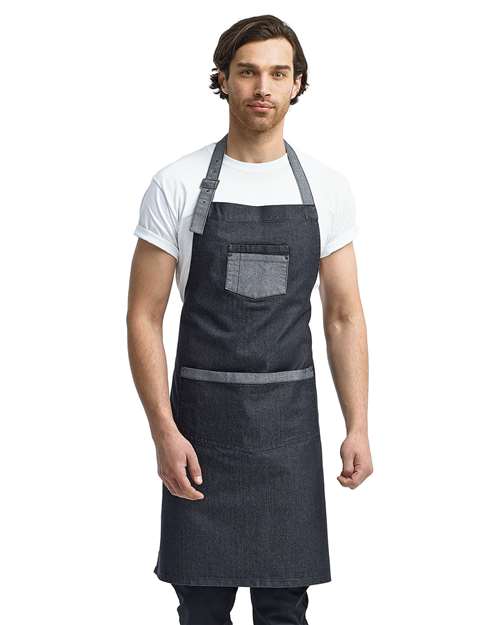 Artisan Collection by Reprime RP127 Domain Contrast Denim Bib Apron - Front view