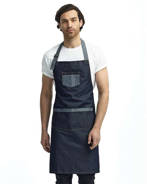 Artisan Collection by Reprime RP127 Domain Contrast Denim Bib Apron - Front view