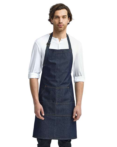 Artisan Collection by Reprime RP126 Jeans Stitch Denim Bib Apron - Front view