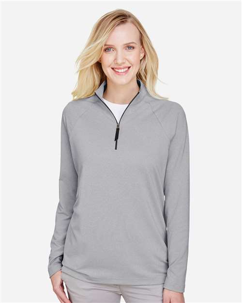 Devon & Jones DG480W Women's CrownLux Performance??Clubhouse Micro-Stripe Quarter-Zip Pullover - Front view