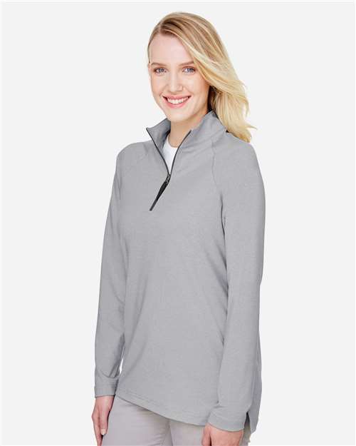 Devon & Jones DG480W Women's CrownLux Performance??Clubhouse Micro-Stripe Quarter-Zip Pullover - Side view