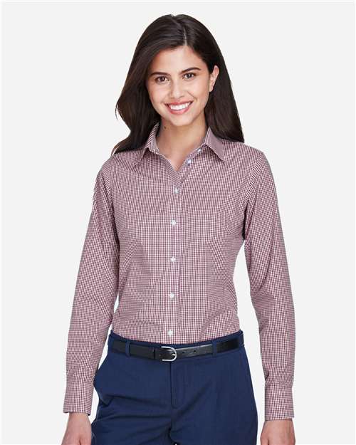 Devon & Jones D640W Women's Crown Collection? Gingham Check Woven Dress Shirt - Front view