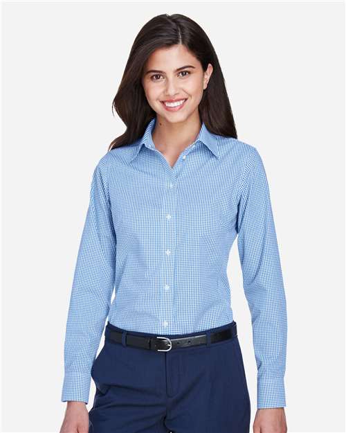 Devon & Jones D640W Women's Crown Collection? Gingham Check Woven Dress Shirt - Front view