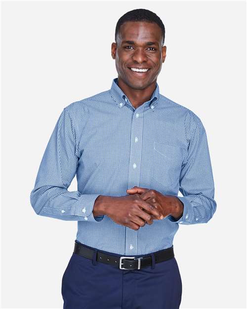 Devon & Jones D640 Men's Crown Collection? Gingham Check Woven Dress Shirt - Front view