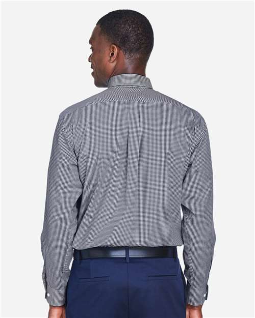 Devon & Jones D640 Men's Crown Collection? Gingham Check Woven Dress Shirt - Back view