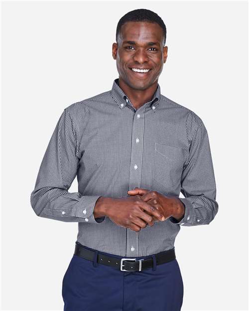 Devon & Jones D640 Men's Crown Collection? Gingham Check Woven Dress Shirt - Front view