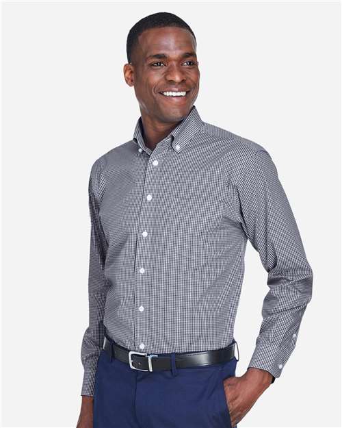 Devon & Jones D640 Men's Crown Collection? Gingham Check Woven Dress Shirt - Side view