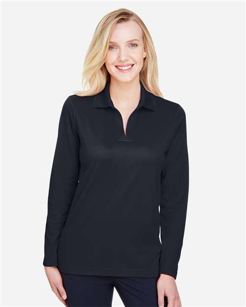 Devon & Jones DG20LW Women's CrownLux Performance??Plaited Long Sleeve Polo - Front view