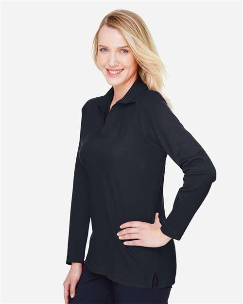 Devon & Jones DG20LW Women's CrownLux Performance??Plaited Long Sleeve Polo - Side view