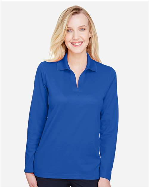Devon & Jones DG20LW Women's CrownLux Performance??Plaited Long Sleeve Polo - Front view