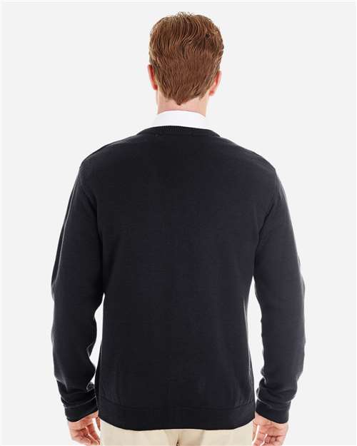 Harriton M425 Men's Pilbloc? V-Neck Button Cardigan Sweater - Back view