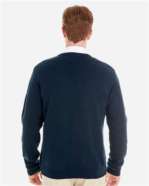 Harriton M425 Men's Pilbloc? V-Neck Button Cardigan Sweater - Back view