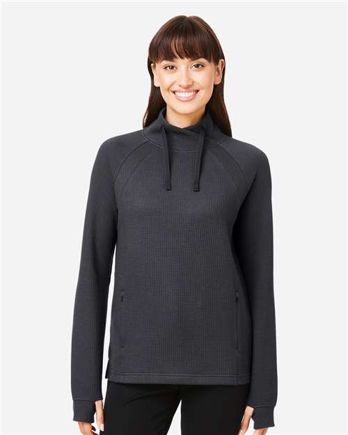 North End NE200W Women's Rhythm Waffle Cross-Neck Pullover - Front view