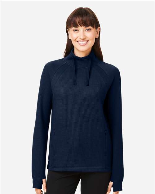 North End NE200W Women's Rhythm Waffle Cross-Neck Pullover - Front view