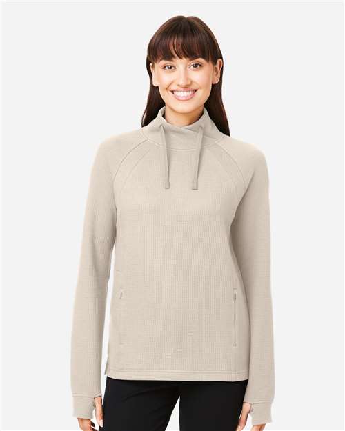 North End NE200W Women's Rhythm Waffle Cross-Neck Pullover - Front view