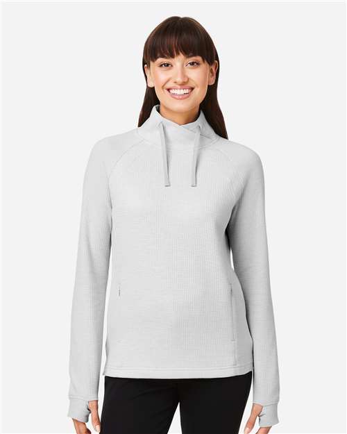 North End NE200W Women's Rhythm Waffle Cross-Neck Pullover - Front view