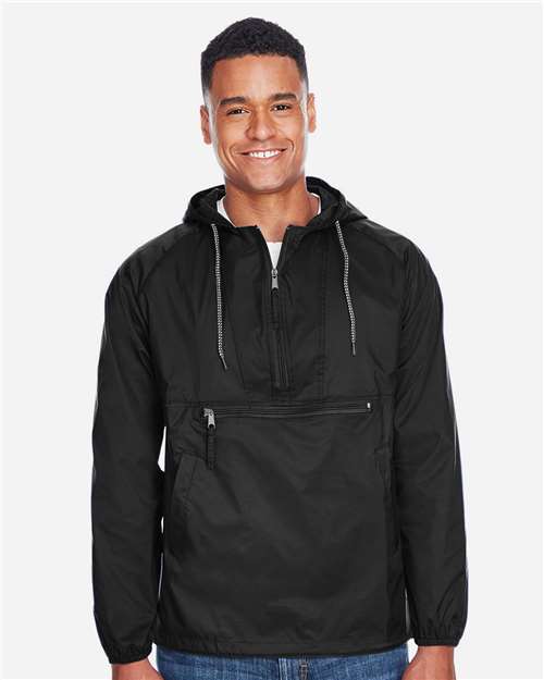 Harriton M750 Men's Packable Hooded Nylon Jacket - Front view
