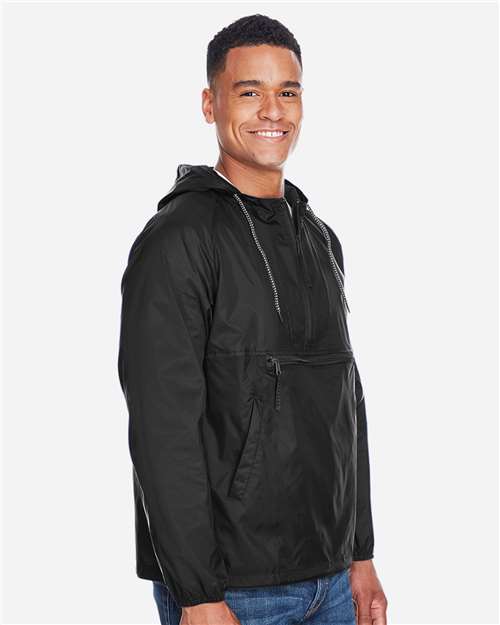 Harriton M750 Men's Packable Hooded Nylon Jacket - Side view