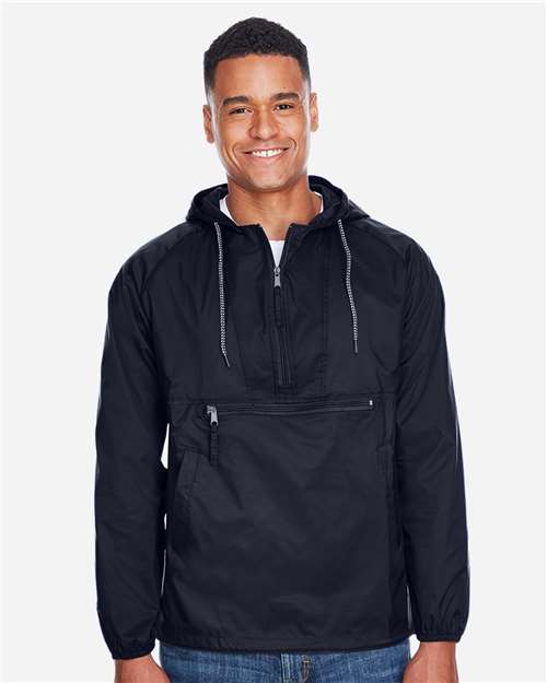 Harriton M750 Men's Packable Hooded Nylon Jacket - Front view