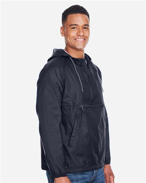 Harriton M750 Men's Packable Hooded Nylon Jacket - Side view