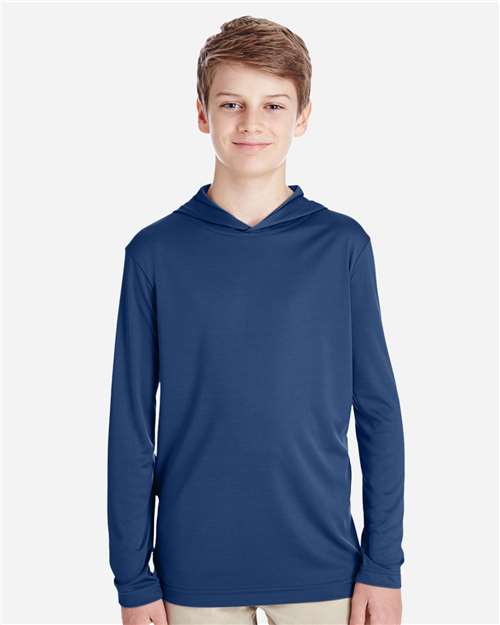 Team 365 TT41Y Youth Zone Performance Hooded Long Sleeve T-Shirt - Front view