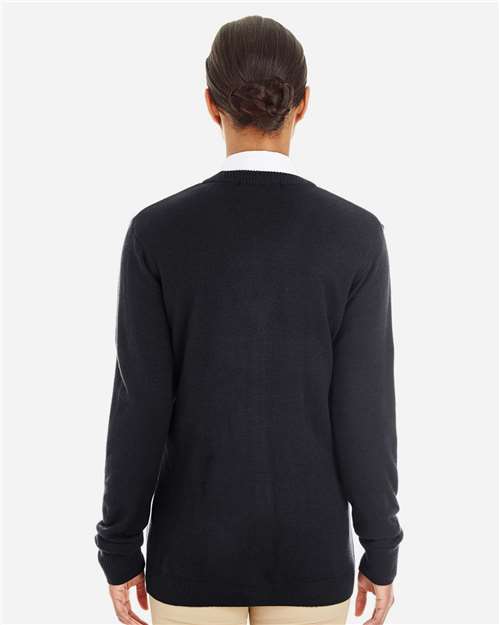 Harriton M425W Women's Pilbloc V-Neck Button Cardigan Sweater - Back view