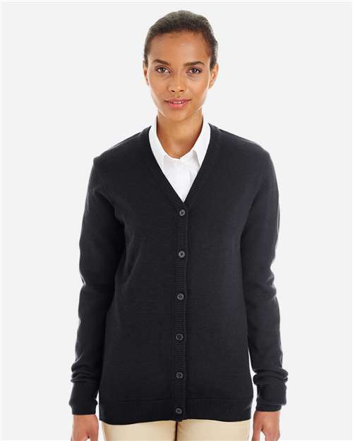 Harriton M425W Women's Pilbloc V-Neck Button Cardigan Sweater - Front view