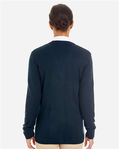 Harriton M425W Women's Pilbloc V-Neck Button Cardigan Sweater - Back view