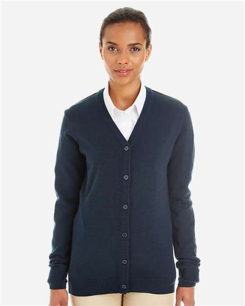 Harriton M425W Women's Pilbloc V-Neck Button Cardigan Sweater - Front view
