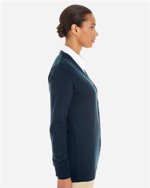 Harriton M425W Women's Pilbloc V-Neck Button Cardigan Sweater - Side view
