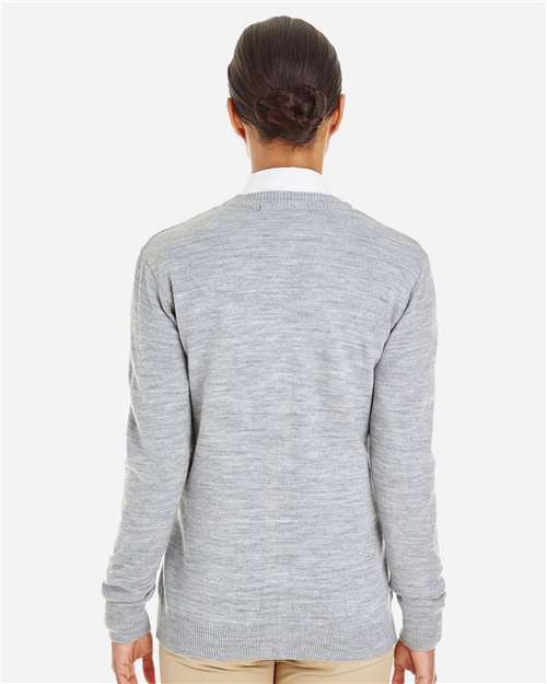Harriton M425W Women's Pilbloc V-Neck Button Cardigan Sweater - Back view
