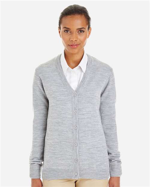 Harriton M425W Women's Pilbloc V-Neck Button Cardigan Sweater - Front view