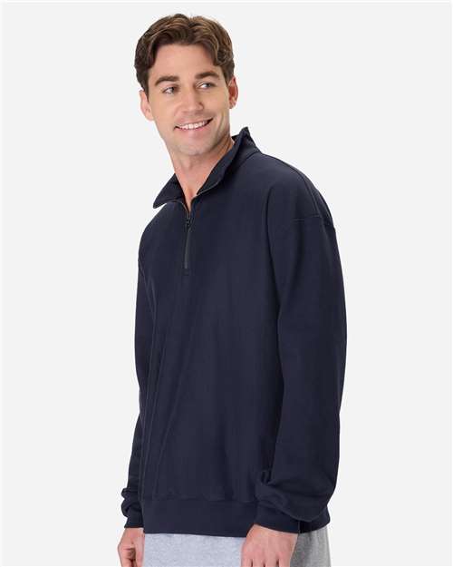 Hanes OG900 Unisex Beefy? Sweats Premium Heavyweight Quarter-Zip Sweatshirt - Side view