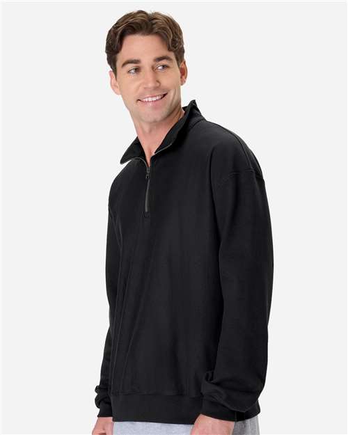 Hanes OG900 Unisex Beefy? Sweats Premium Heavyweight Quarter-Zip Sweatshirt - Side view