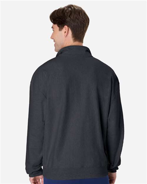Hanes OG900 Unisex Beefy? Sweats Premium Heavyweight Quarter-Zip Sweatshirt - Back view